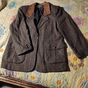 Fore Hounddtooth wool jacket suede trim wooden but